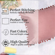 Velvet Cushion Covers Adorned With Pom Poms Rectangular Set of 2 ,Peach